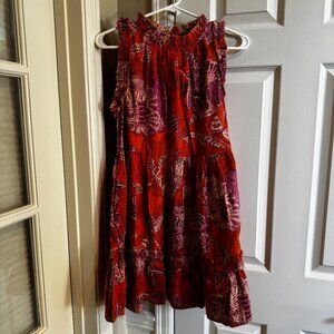 House Of Harlow 1960 Orange Floral Bird Boho Tiered Mini Dress Ruffle Size S
